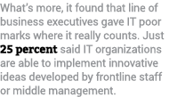 What’s more, it found that line of business executives gave IT poor marks where it really counts. Just 25 percent sai...